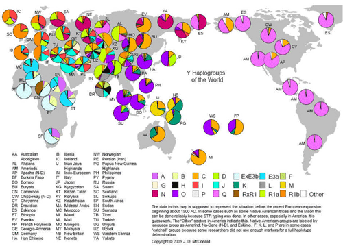 Major Y chromosome haplogroups of the world from Ethnoancestry   